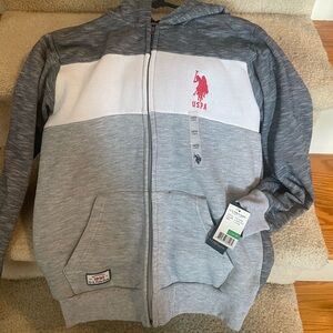 US Polo Assn Gray and White Zip-Up Hoodie